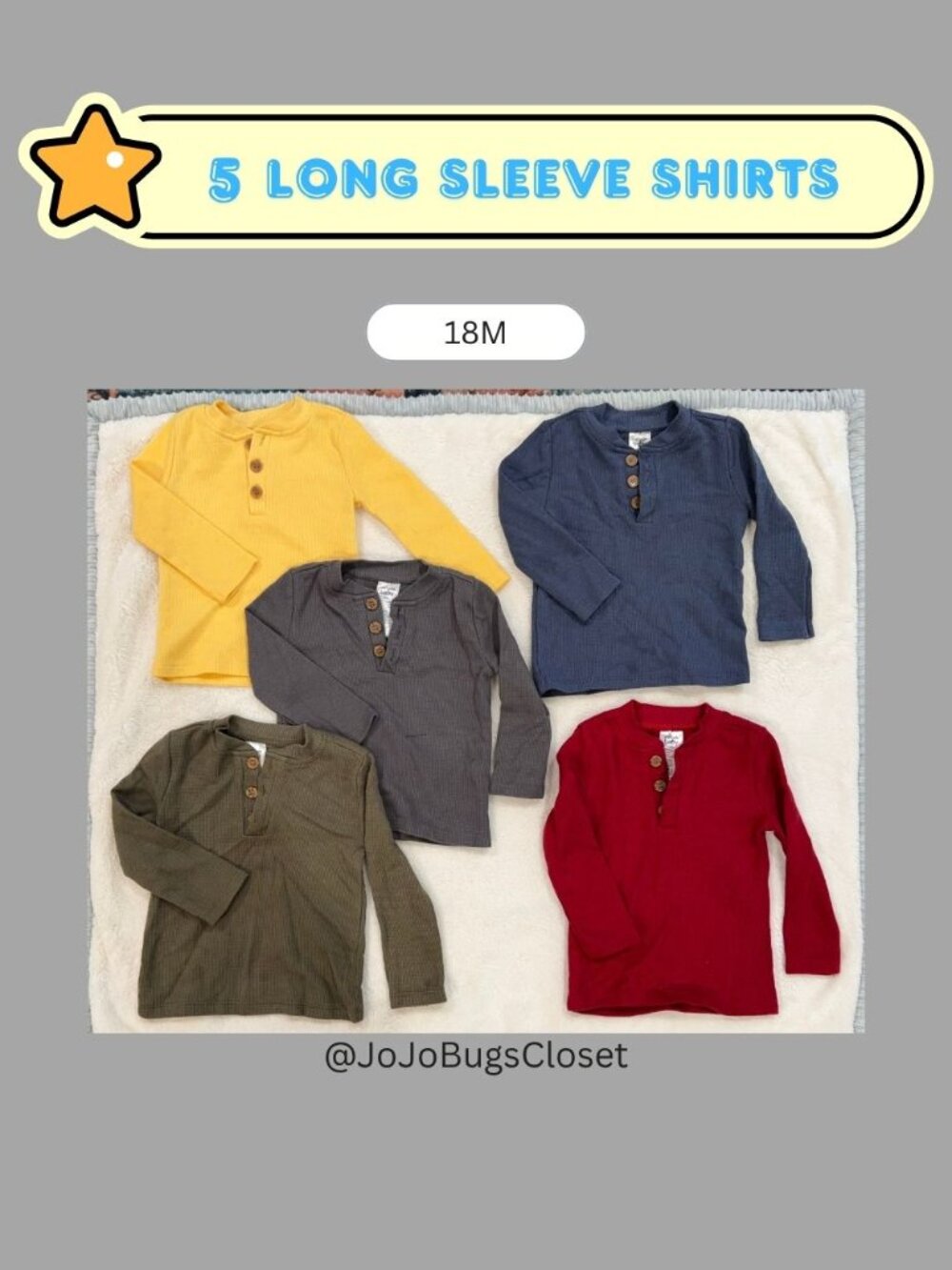 Attitude Baby Waffle Knit Long Sleeve Henley Shirt Bundle | Size 18M | Set of 5